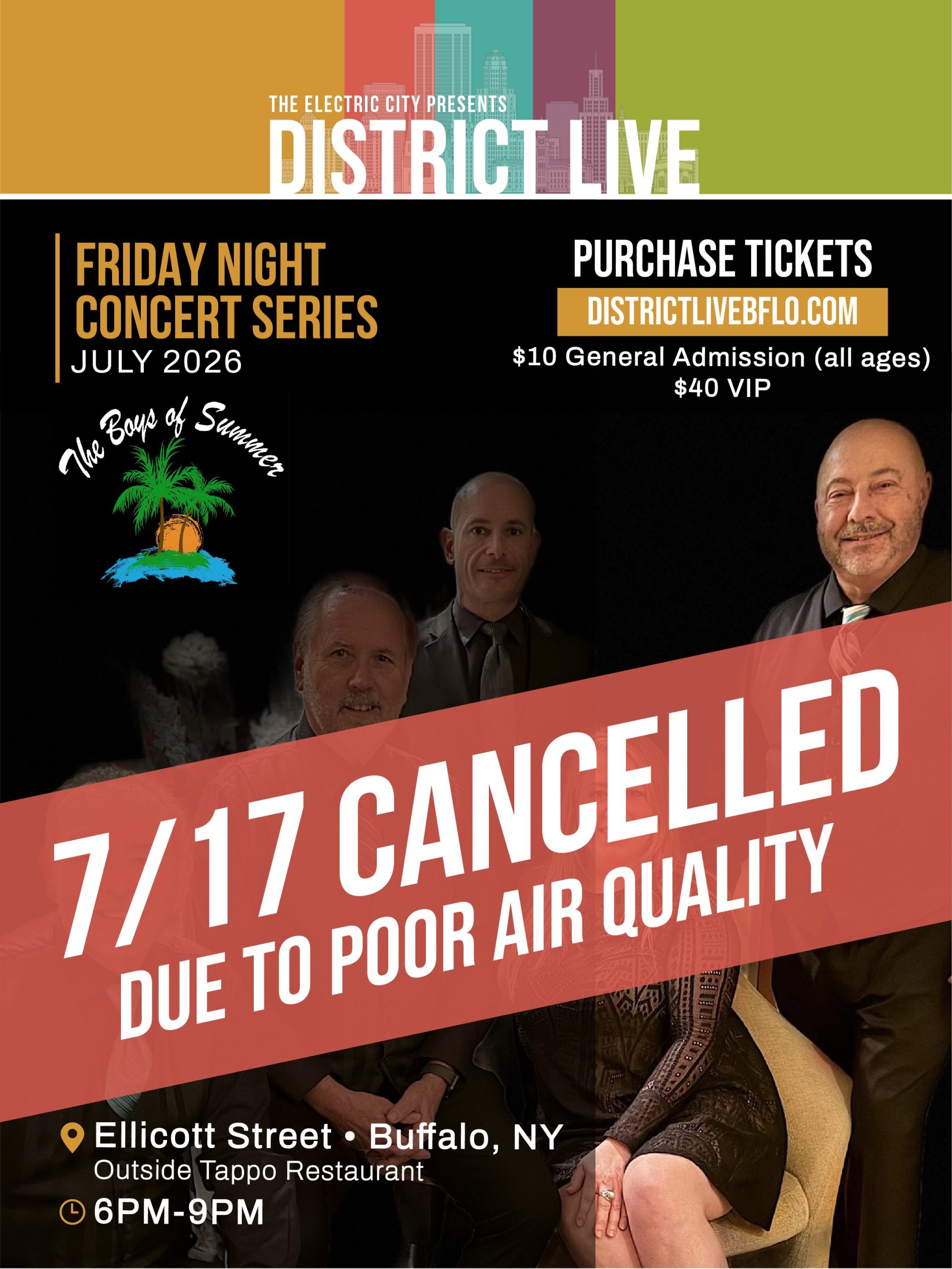 Read more about the article Due to poor air quality, today’s Friday Night Concert Series with @boysofsummerbandwny is CANCELLED